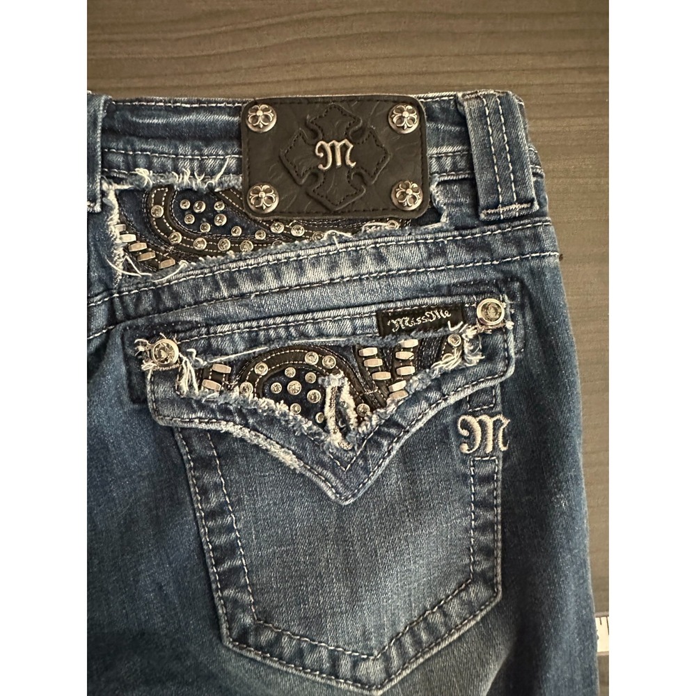 Miss Me Bootcut Jeans Women 30 Blue Medium Wash Bling Flap Pocket Y2K 33x32 - Picture 4 of 7